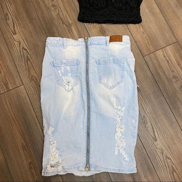 Roca Wear Distressed Faded Denim Midi Skirt 9/10 - Picture 6 of 11